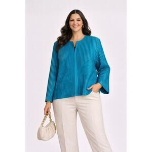 Laura Ashley Womens 2X Pleated Jacket Teal Textured Panel Boxy Top